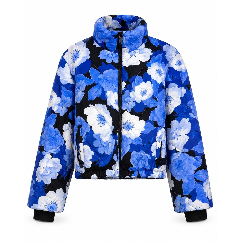 Electric & Rose Womens Blue Floral Quilted Puffer‎ Jacket Size M Time To Live
